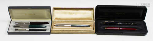 A group of six Parker fountain pens, including a grey Parker 51, cased.Buyer’s Premium 29.4% (