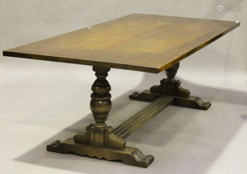 A 20th century Carolean Revival oak refectory table, height 76cm, length 225cm, depth 104cm,