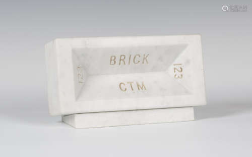 Chris Mitton - 'Brick', a modern carved Carrara marble model of a brick, numbered '123' and