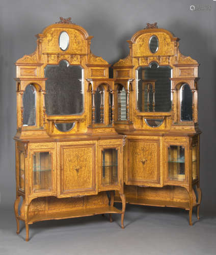 A pair of Edwardian Neoclassical Revival satinwood side cabinets, in the manner of Edwards &