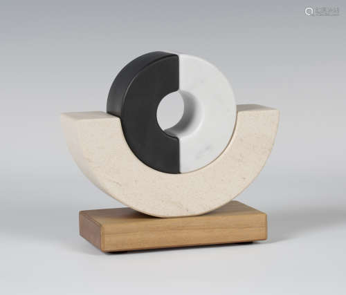 Chris Mitton - Balance (Earth Cradle), a modern carved Carrara marble, slate and limestone