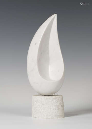Chris Mitton - Flame, a modern carved Carrara marble sculpture of stylized flame form, the roughly
