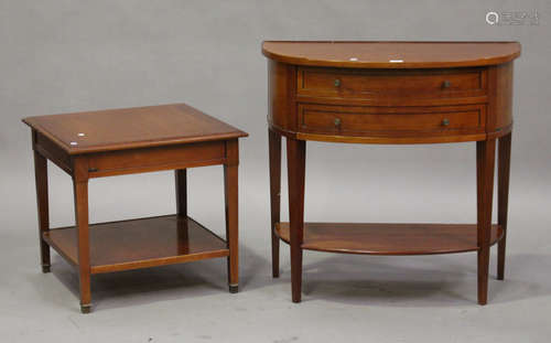 A modern French cherry 'Grange' side table, the galleried top above two drawers, on square