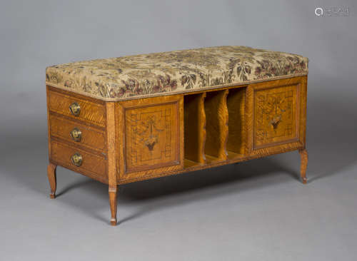 An Edwardian Neoclassical Revival satinwood duet music stool, in the manner of Edwards & Roberts,