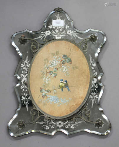 An early 20th century Venetian triptych dressing table mirror, the front panel inset with painted