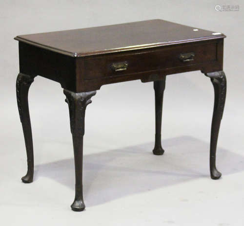 An 18th century and later Irish mahogany side table, the moulded top above a single frieze drawer,