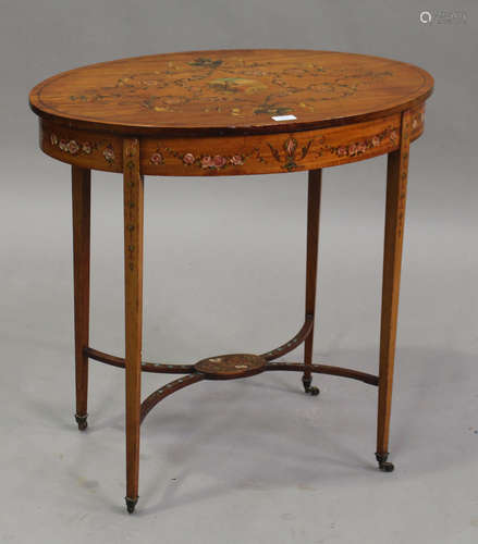 An Edwardian Neoclassical Revival satinwood oval occasional table with painted floral decoration,