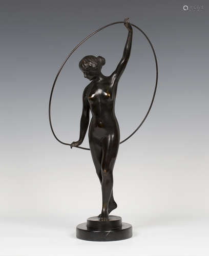 A 19th century Continental dark brown patinated cast bronze full-length figure of a nude lady