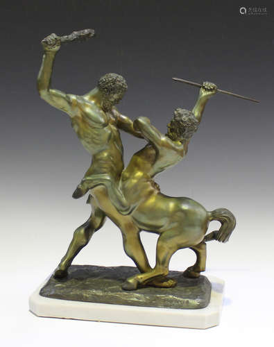 After Ferdinando de Luca - a 20th century Italian cast gilt metal figure group of Hercules