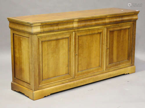 A modern French cherry 'Grange' sideboard, fitted with three cushion frieze drawers above cupboards,