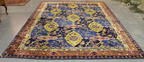 A Tabriz carpet, Central Persia, early/mid-20th century, the blue field with overall yellow and pink