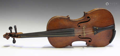 A violin, bearing interior label detailed 'Carlo Storioni Cremonensis Faciebat 1904', length of back