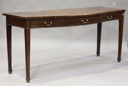 A late George III mahogany serpentine fronted serving table with boxwood line inlaid decoration,