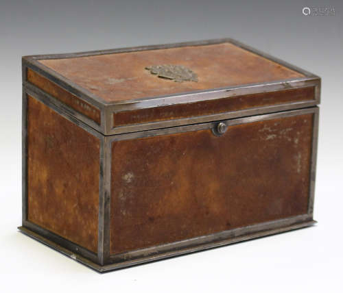 A late 19th/early 20th century brown leather and silver plate mounted stationery box by Asprey of