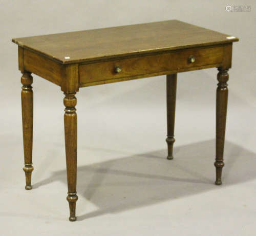 A 19th century mahogany side table, fitted with a single frieze drawer, raised on turned legs,