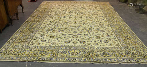 A large Kashan carpet, Central Persia, mid/late 20th century, the celadon field with overall