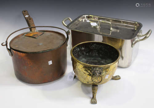 A 20th century nickel plated rectangular twin-handled pan and cover, the lid and front engraved 'S.