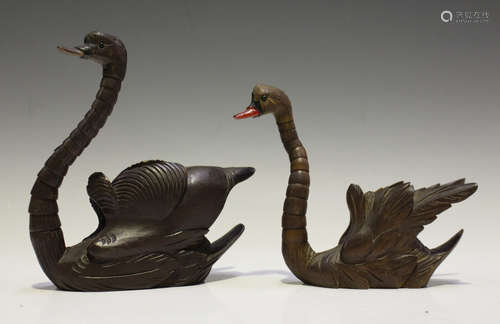 An unusual late 19th/early 20th century Swiss Black Forest carved softwood model of a swan with