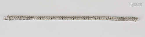 A 9ct white gold and diamond bracelet in a square link design, each link mounted with four