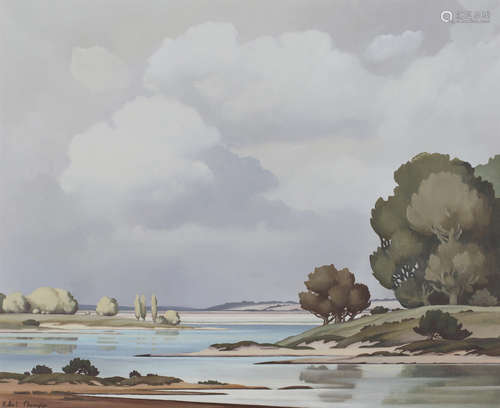 Robert Champier, circle of Pierre du Clausade - Estuary Landscape, 20th century oil on canvas,