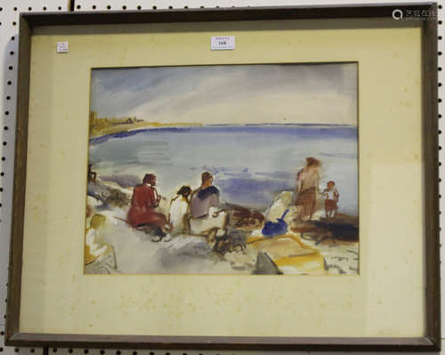 Frieda Salvendy - 'On the Rocks, Mousehole', watercolour, signed and dated 1939 recto, titled and