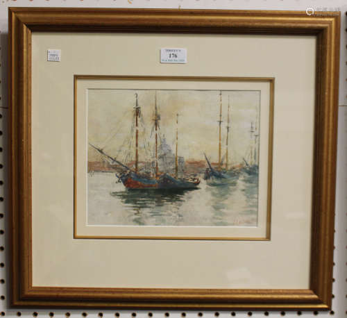 Frederick James Aldridge - Sailing Vessels on a Venetian Lagoon, late 19th/early 20th century