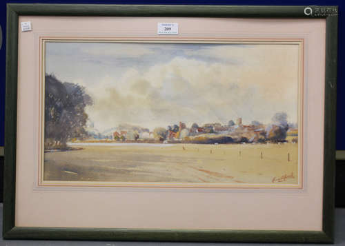 Rodney Fryer Russell - 'Yetminster, Dorset', watercolour, signed recto, titled label verso, 26cm x