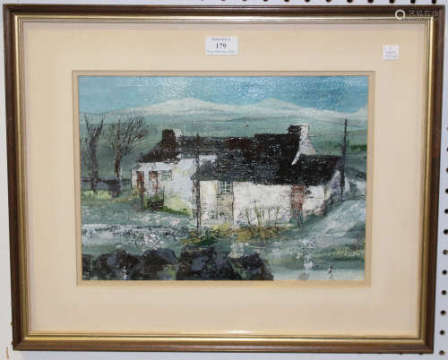 Ray Evans - Farmhouse in a Landscape, 20th century mixed media with watercolour and oil on paper,