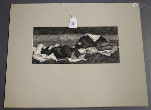 Mary Fitzpayne - 'Fast Asleep in St. James' Park', pen and ink, inscribed verso, sheet size 28.5cm x