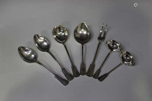 A 20th century Dutch part canteen of silver Thread pattern cutlery, comprising two serving spoons,