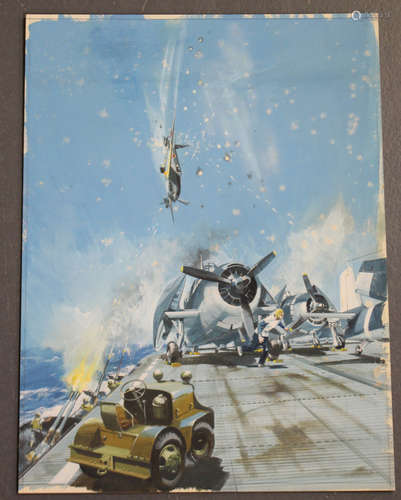 Circle of Roy Cross - Second World War Kamikaze Attack, 20th century gouache, 37cm x 27.5cm,