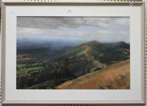 David Prentice - 'Rainclouds, Malvern Hills', 20th century pastel, signed and dated 1996 recto,