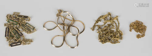 A group of gilt metal jewellery, including a silver gilt neckchain, another chain spaced with