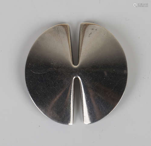 A Georg Jensen sterling brooch in a circular abstract design, designed by Nanna Ditzel, detailed '