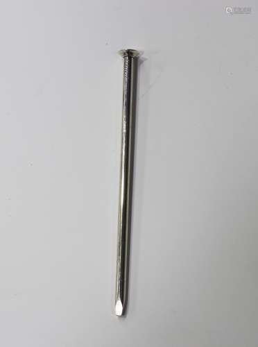 A large silver novelty propelling pencil in the form of a nail, unmarked but detailed 'S. Morden &