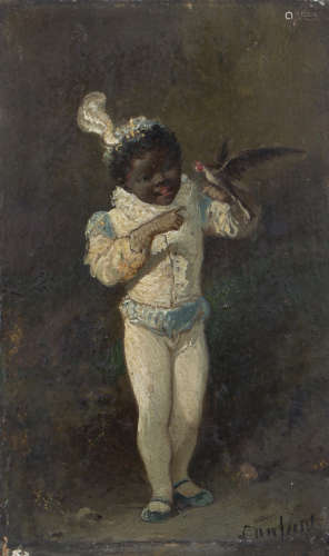 Francois Louis Lanfant de Metz - Full Length Portrait of an African Child holding a Bird, 19th