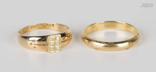 A Victorian 18ct gold and diamond ring, mounted with six circular cut diamonds, Chester 1885, ring