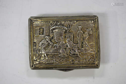 A late 18th century Continental silver and parcel gilt rectangular snuff box, the hinged lid