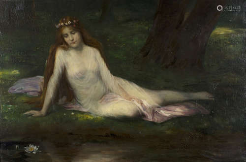 Henri Linguet - Maiden wearing a Diaphanous Gown by the Water's Edge, possibly Ophelia, late 19th/