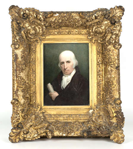 Andrew Robertson - Half Length Portrait of Benjamin West holding a Scroll, watercolour on ivory,