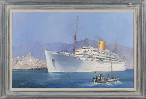 Colin Verity - 'Royal Mail Lines SS Andes cruising in the Mediterranean', oil on canvas-board,