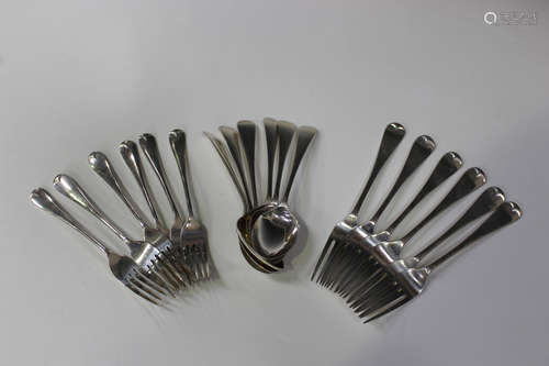 A George VI part canteen of silver Old English pattern cutlery, comprising six table forks,