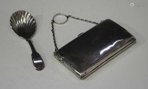 A George IV silver Fiddle pattern caddy spoon with scalloped bowl, London 1827 by Adey Bellamy