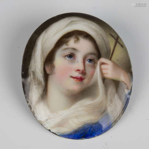 Horace Hone - Oval Miniature Portrait of a Lady as the Penitent Magdalene, enamels on copper, signed