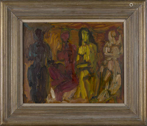 Modern British School - Abstract Figures, 20th century oil on canvas-board, 39cm x 49cm, within a