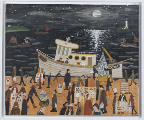 Alan Furneaux - 'Night Catch, Newlyn', 21st century oil on canvas, signed recto, titled verso,