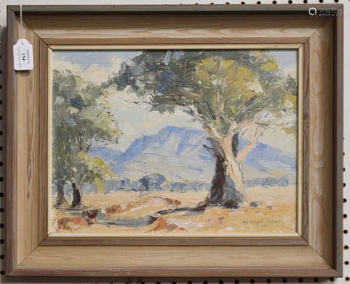 Alfred Gant - Gumtrees, Wilpena, Australia, oil on board, signed and dated 1962 recto, labels verso,