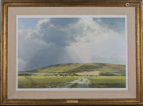 Frank Wootton - 'A Passing Storm, Windover Hill, Sussex', 20th century oil on canvas, signed