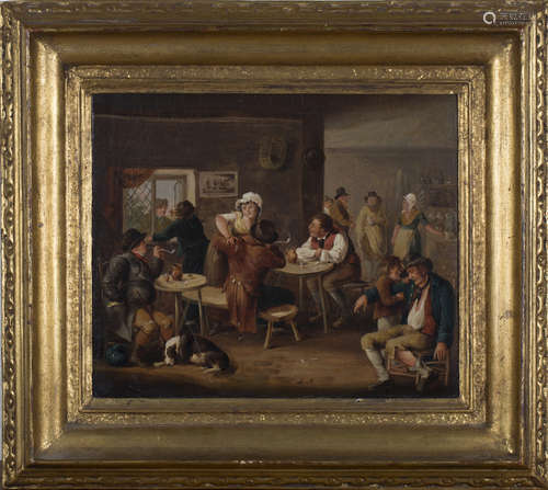 Joseph Fussell - Interior of a Tavern, oil on canvas, signed and dated 1816, 26.5cm x 31.5cm, within