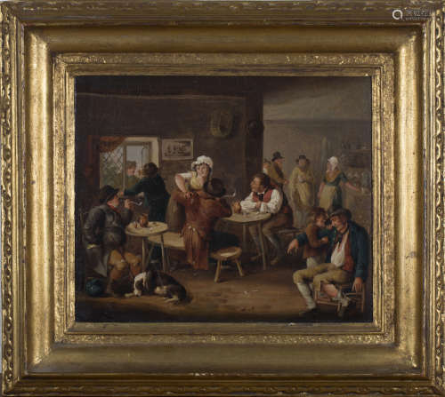Joseph Fussell - Interior of a Tavern, oil on canvas, signed and dated 1816, 26.5cm x 31.5cm, within